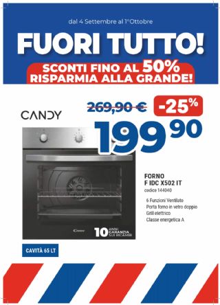CANDY FORNO INCASSO FIDC X502 IT INOX 65L